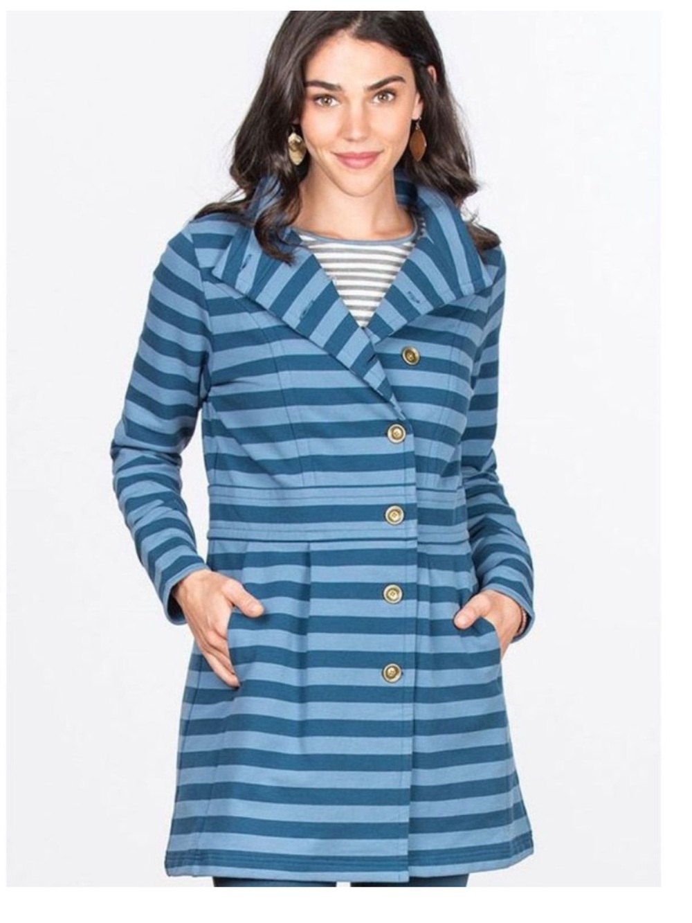 Matilda Jane Fall Breeze Blue Striped Long Jacket Coat Women's Size XS